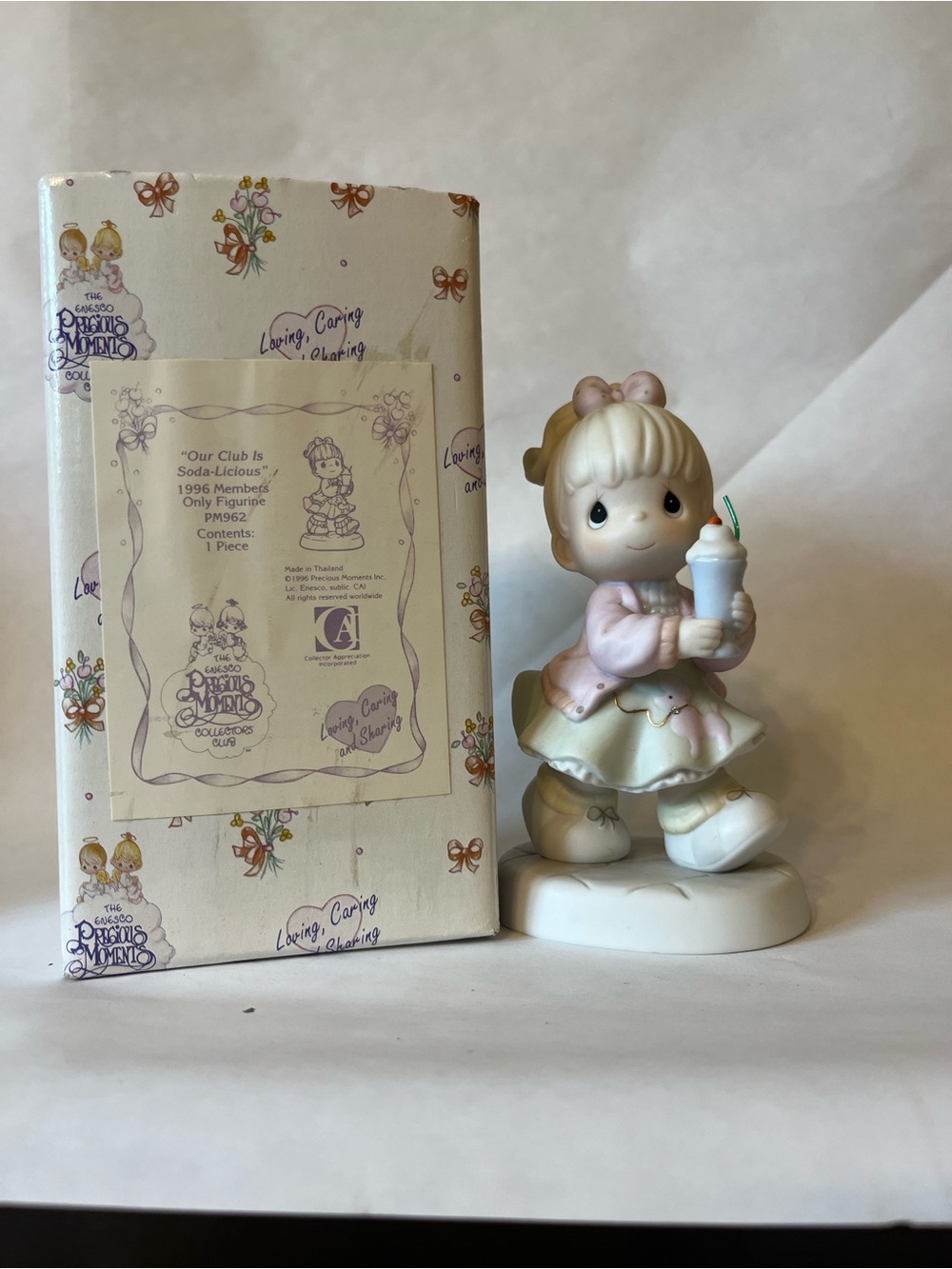 Precious Moments Pastel Pink & Cream Girl Figurine Holding Drink